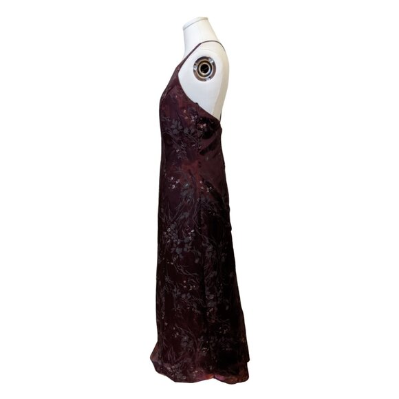 Vintage 90s Burgundy Dress Prom Formal Silver Floral Whimsygoth Witchy Sz 10 - Picture 7 of 12